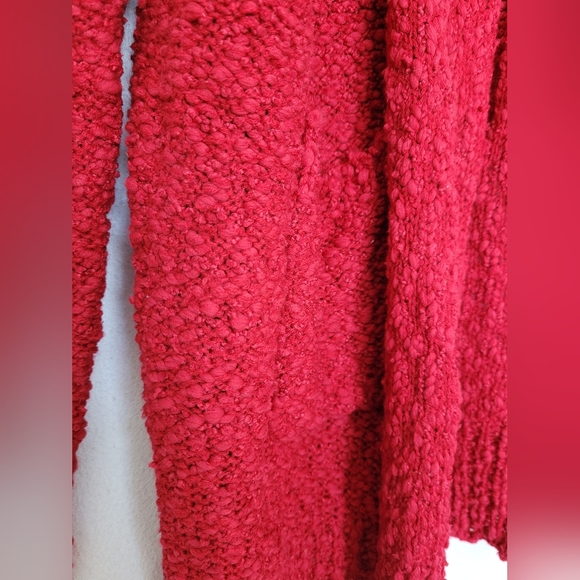 L Love Women's Fuzzy Open Front Knit Cardigan Dolman Sleeve Red Comfy Small - Picture 8 of 14